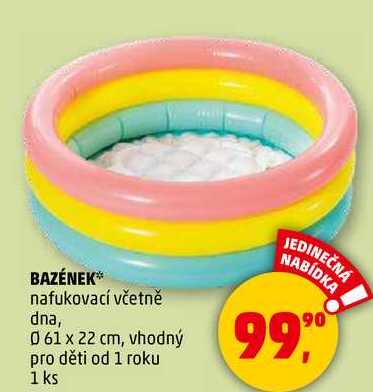 BAZÉNEK nafukovací včetně dna, 061 x 22 cm, vhodný pro děti od 1 roku, 1 ks 