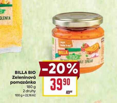 BILLA BIO Zeleninová pomazánka 180 g 