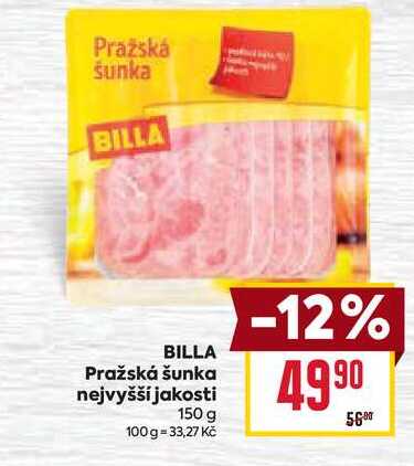 BILLA Pražská šunka nejvyšší jakosti 100 g 