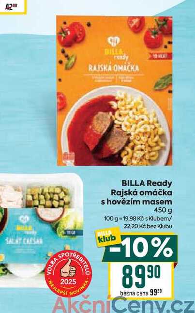 BILLA Ready Rajská omáčka s hovězím masem 450g