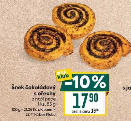 Šnek čokoládový s ořechy z naší pece 1 ks, 85 g