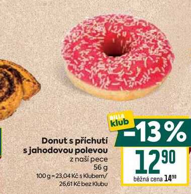 Donut s příchutí s jahodovou polevou z naší pece 56 g