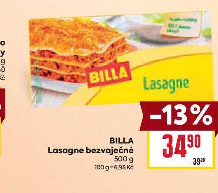 BILLA Lasagne bezvaječné 500 g