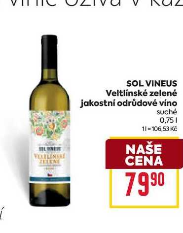 SOL VINEUS Veltlínské zelené jakostní odrůdové víno suché 0,75l