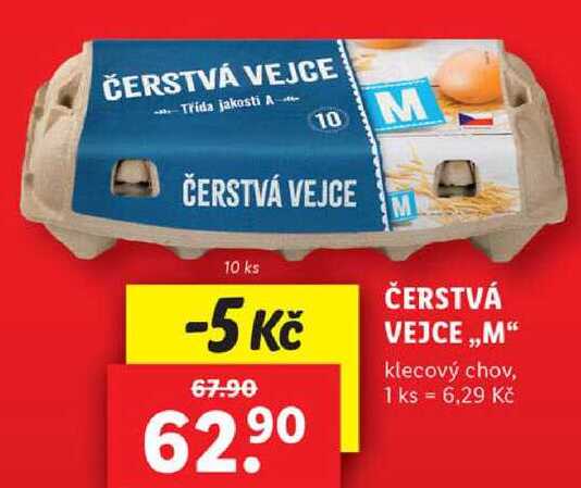 ČERSTVÁ VEJCE ,,M" klecový chov, 10 ks