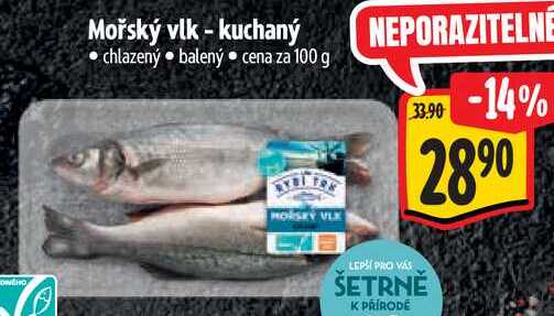 Mořský vlk - kuchaný, cena za 100 g 