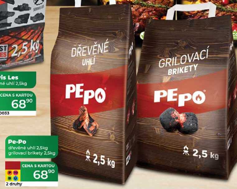 Pe-Po dřevěné uhlí 2,5kg grilovací brikety 2,5kg 