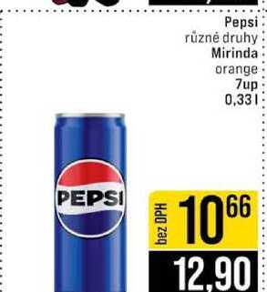 Pepsi různé druhy Mirinda orange 7up 0,33l
