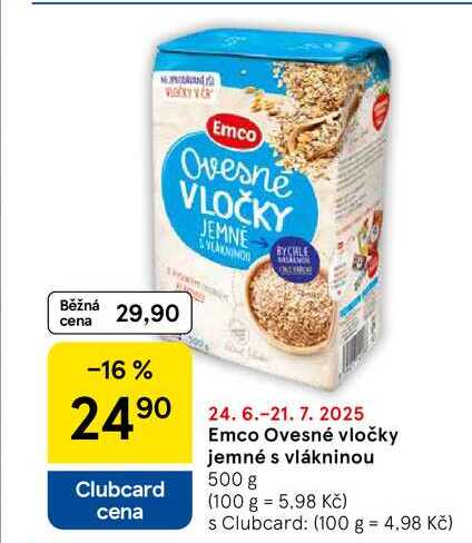 Emco Ovesné vločky jemné s vlákninou, 500 g  