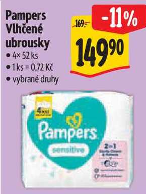 Pampers Vlhčené ubrousky, 4x 52 ks