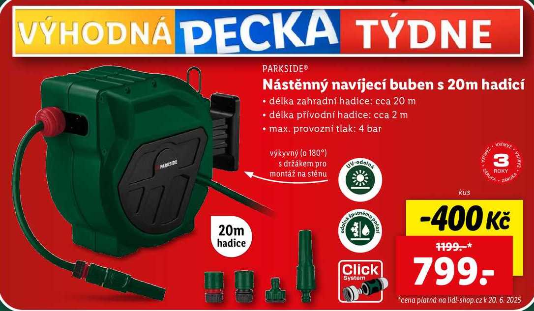 Nástěnný navíjecí buben s 20m hadicí 