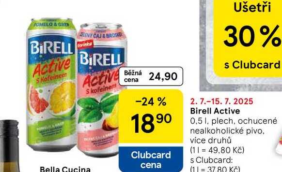 Birell Active, 0,5 l, plech, ochucené nealkoholické pivo 