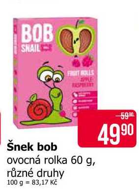 Šnek bob ovocná rolka 60 g, různé druhy 