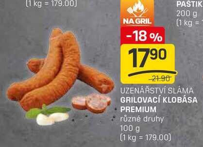GRILOVACÍ KLOBÁSA PREMIUM různé druhy 100g