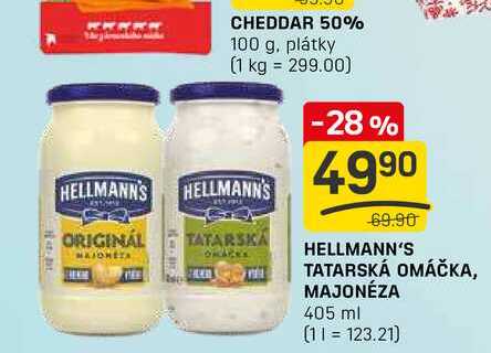 HELLMANN'S TATARSKÁ OMÁČKA, MAJONÉZA 405 ml 