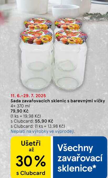 Sada zavařovacích sklenic s barevnými víčky, 4× 370 ml 
