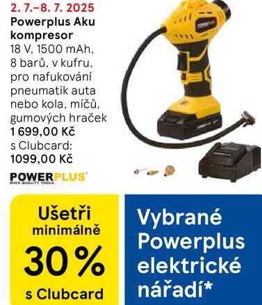 Powerplus Aku kompresor, 18 V, 1500 mAh. 8 barů. v kufru. pro nafukování pneumatik auta nebo kola, míčů, gumových hraček  