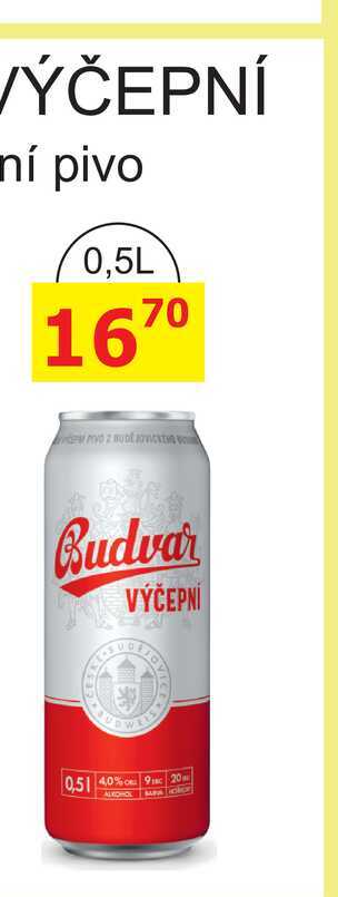 BUDVAR Pivo světlé výčepní 0,5l 0.5l plechovka