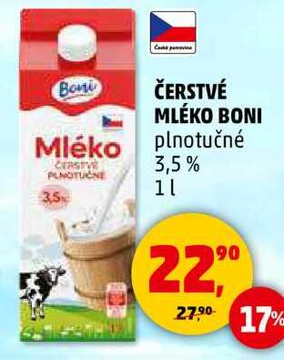 ČERSTVÉ MLÉKO BONI plnotučné 3,5%, 1 l 