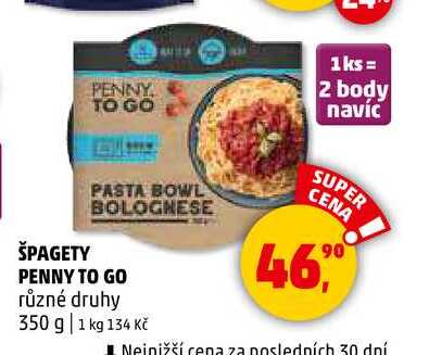 ŠPAGETY PENNY TO GO různé druhy, 350 g 