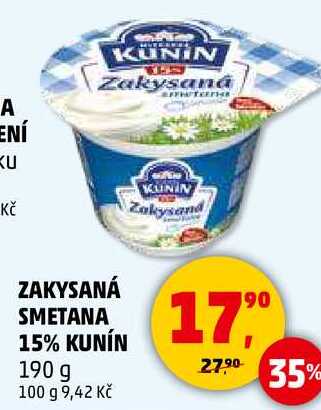ZAKYSANÁ SMETANA 15% KUNÍN, 190 g 