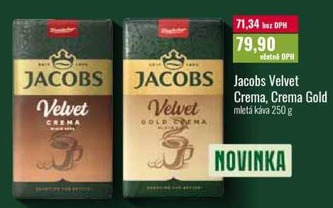 Jacobs Velvet Crema, Crema Gold mletá káva 250 g 