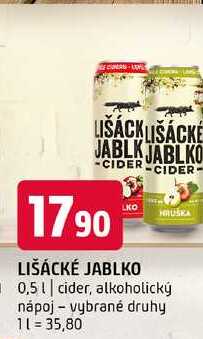 Lišácké jablko 0,5l cider, alkoholický nápoj vybrané druhy 