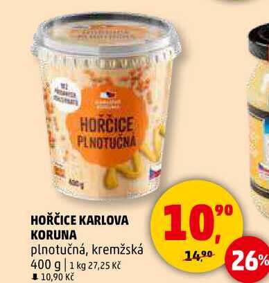 HOŘČICE KARLOVA KORUNA plnotučná, kremžská, 400 g