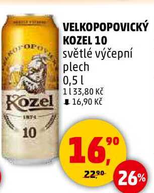 VELKOPOPOVICKÝ KOZEL 10 světlé výčepní plech, 0,5 l