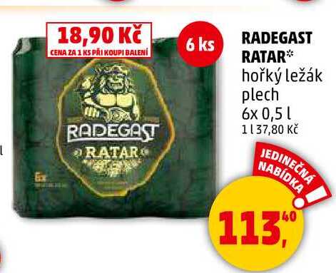 RADEGAST RATAR hořký ležák plech, 6x 0,5 l