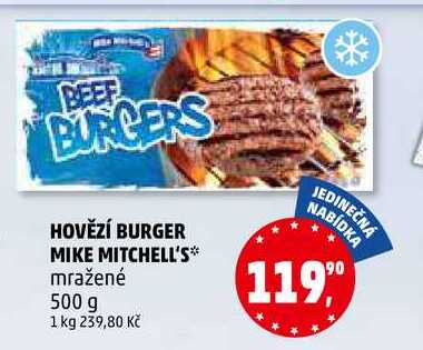 HOVĚZÍ BURGER MIKE MITCHELL'S mražené, 500 g 