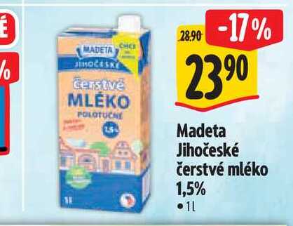 Madeta Jihočeské mléko čerstvé polotučné 1l