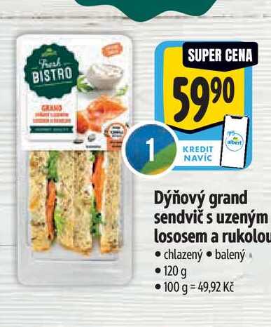   Dýňový grand sendvič s uzeným lososem a rukolou  120 g
