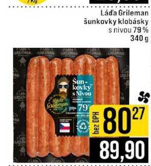 Láda Grileman šunkovky klobásky s nivou 79% 340 g 