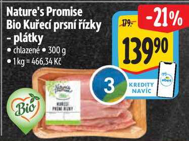 Nature's Promise Bio Kuřecí prsní řízky - plátky, 300 g