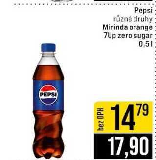 Pepsi různé druhy Mirinda orange 7Up zero sugar 0,5l