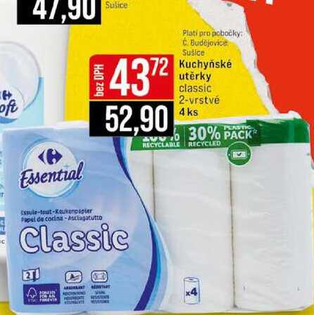 Kuchyňské utěrky classic 2-vrstvé 4ks 