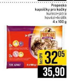 Propesko kapsičky pro kočky kuřecí+játra hovězí+králik 4x100 g 