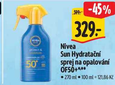 Nivea Sun Hydratační sprej na opalování OF50+, 270 ml 