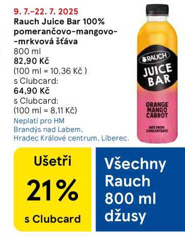Rauch Juice Bar 100% pomerančovo-mangovo-mrkvová šťáva, 800 ml  