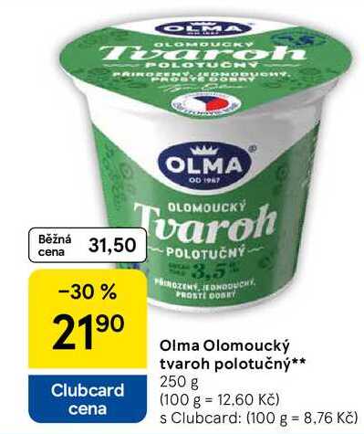 Olma Olomoucký tvaroh polotučný, 250 g 