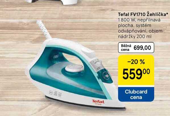 Tefal FV1710 Žehlička, 1800 W. nepřilnavá plocha, systém odvápňování, objem nádržky 200 ml  