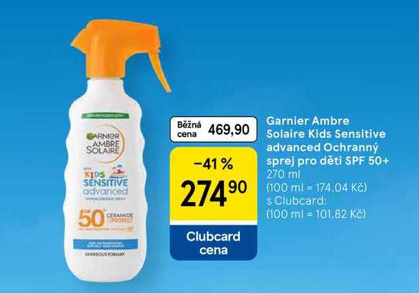 Garnier Ambre Solaire Kids Sensitive advanced Ochranný sprej pro děti SPF 50+, 270 ml