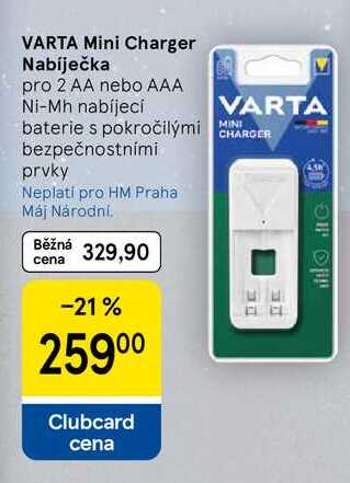 VARTA Mini Charger Nabíječka pro 2 AA nebo AAA Ni-Mh nabíjecí baterie s pokročilými bezpečnostními prvky 