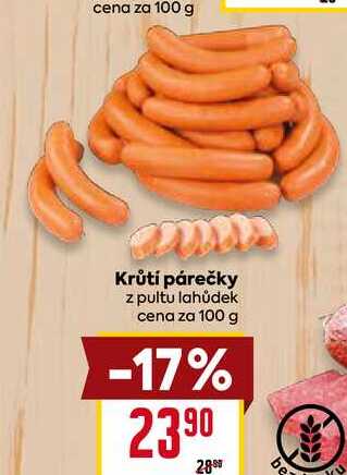 Krůtí párečky z pultu lahůdek cena za 100 g 