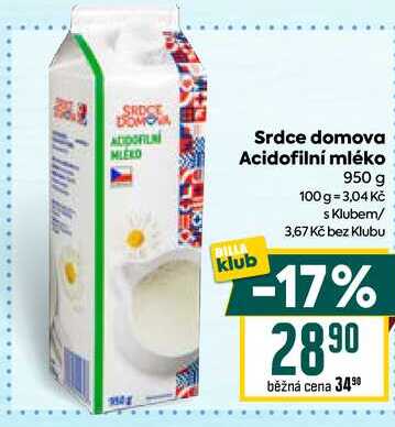 Srdce domova Acidofilní mléko klub 950 g  