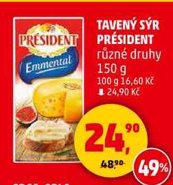 TAVENÝ SÝR PRÉSIDENT různé druhy, 150 g 