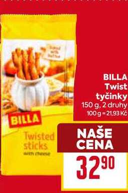  BILLA Twist tyčinky 150 g, 2 druhy