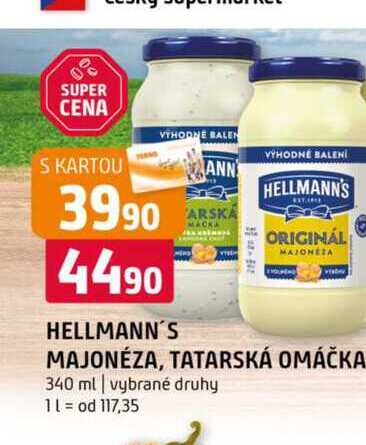 Hellmann's majonéza, tatarská omáčka 340ml, vybrané druhy