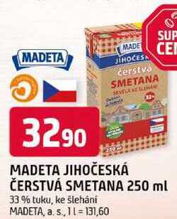 MADETA JIHOČESKÁ ČERSTVÁ SMETANA 250 ml 33 % tuku, ke šlehání